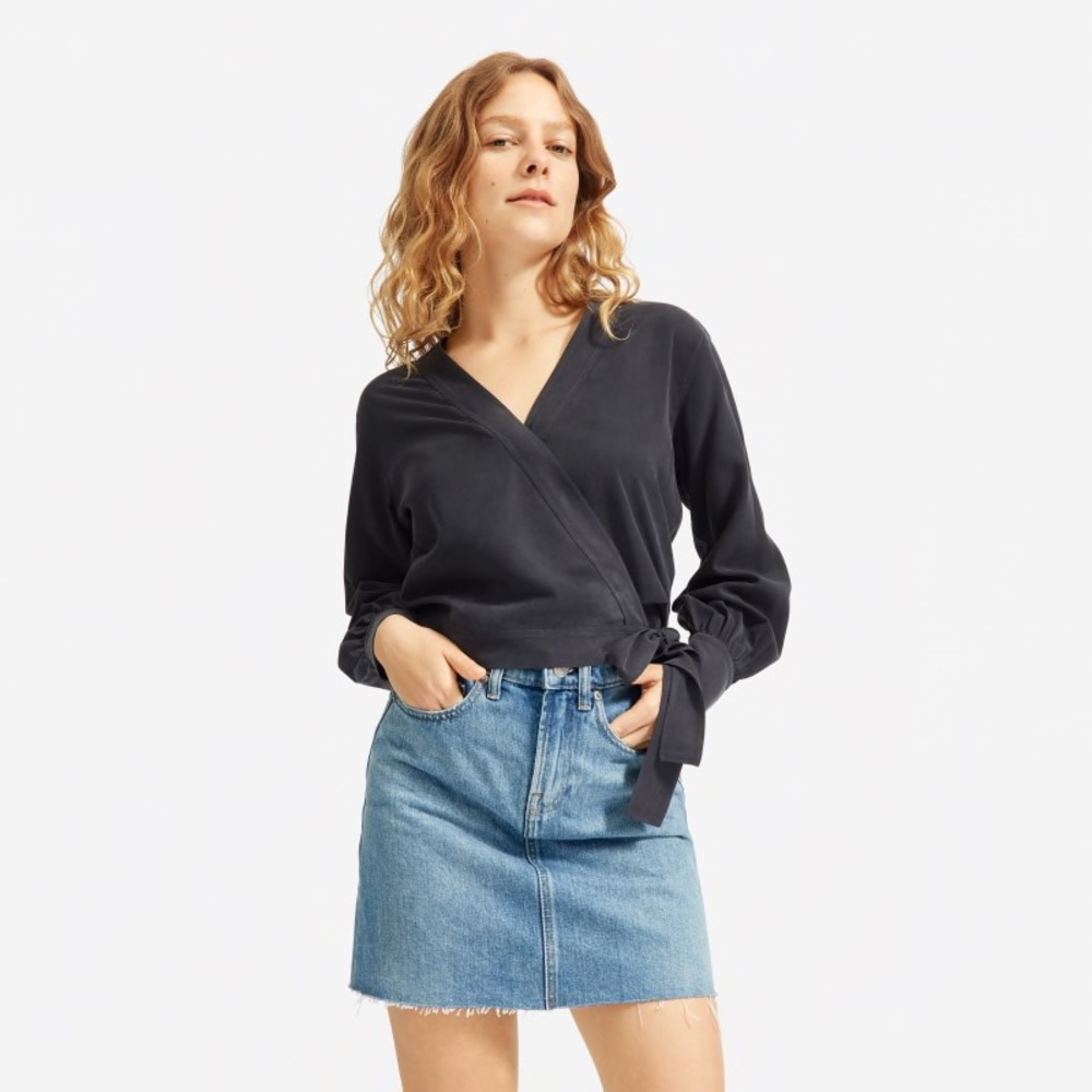 NWOT Everlane Washable Silk Wrap Top - Black